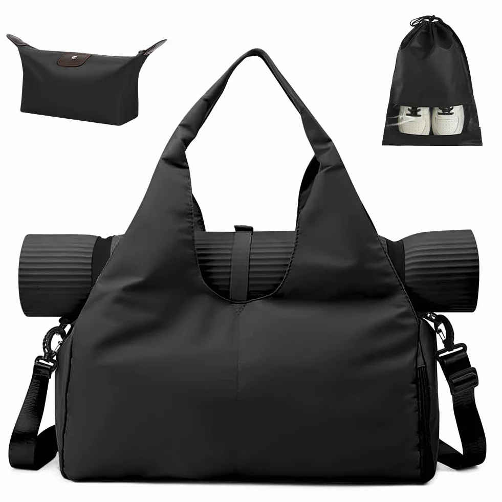 Aucuu Bolsa Deporte Gym, Bolsa de Fitness Deportiva y Yoga con Compartimento para Zapatos Bolsillo Húmedo, Gran Alfombra para Pilates,Bolsillo Laterales Botellas de Agua,Esterilla de Yoga no Incluida