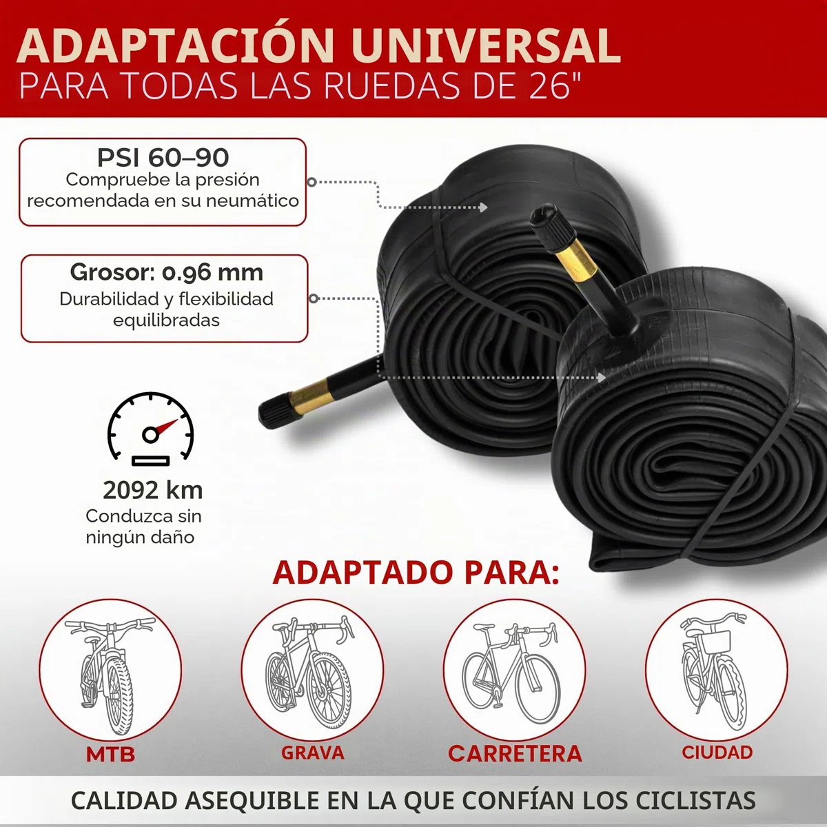 Fincci Camara Bicicleta 26 pulgados - Pack de Cámaras 26 x 1.75 x 1.95 x 2.0 x 2.1con Válvula Schrader de 48mm - Neumáticos MTB y Bicicletas Eléctricas, Estáticas, de Montaña y de Carretera
