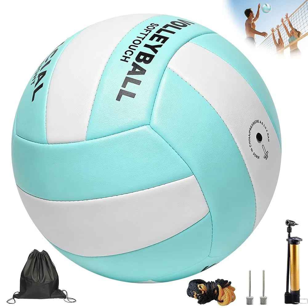 Mineup Balón De Voleibol Oficial Tamaño 5, Pelota De Voleibol De Playa con Inflador, Pelotas De Voleibo De Poliuretano Suave, Beach Voleibo para Deportes Al Aire Libre, Playa, Césped, Parque, Piscina