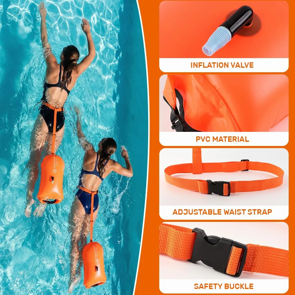 20L Boya Natacion Aguas Abiertas, Boya Natacion con Bolsa Impermeable, Boyas inflables aptas para Aguas Abiertas y triatlón, Funda Impermeable para teléfono incluida, Naranja