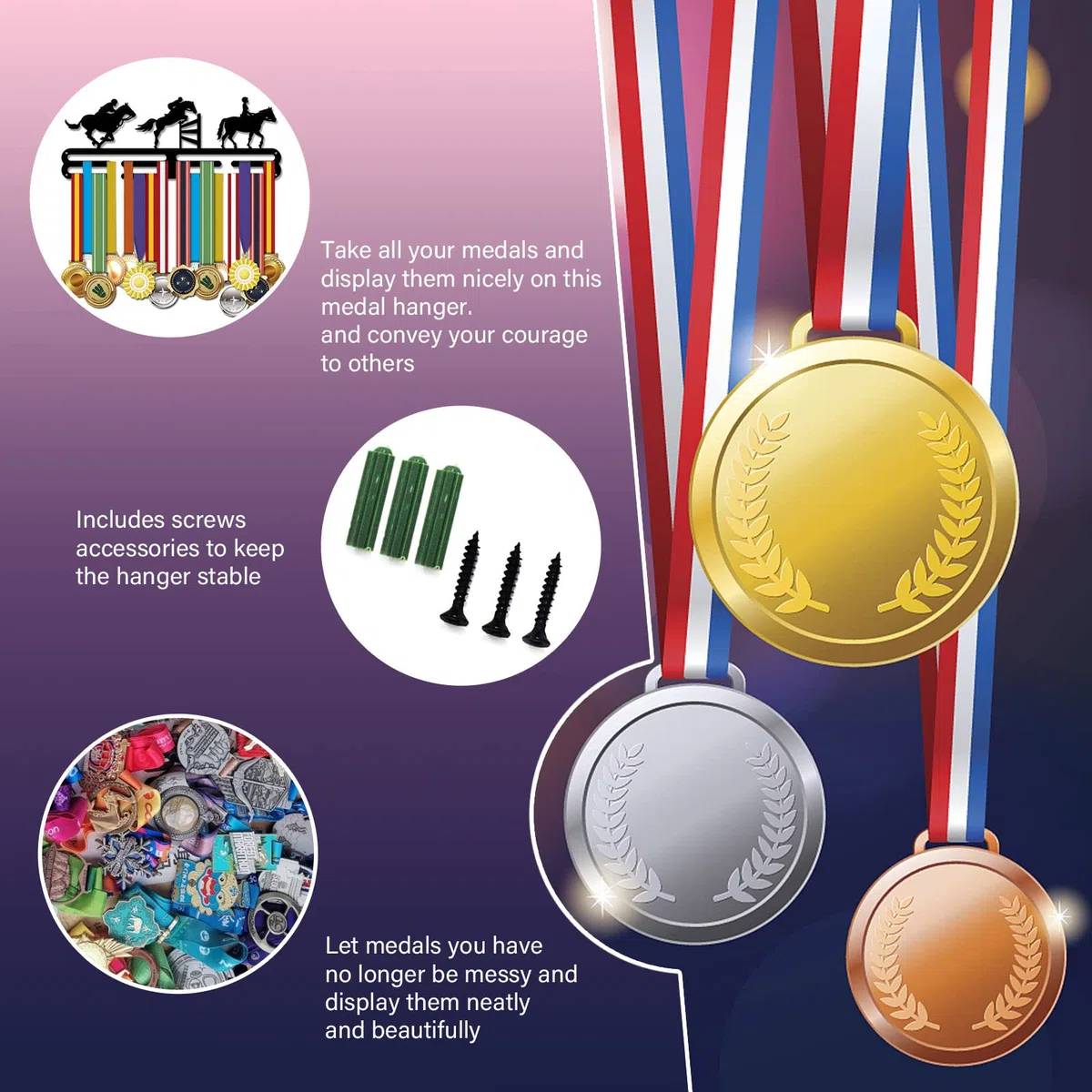 SUPERDANT medallero colgador de medallas Ganchos para Medallas de Equitación Soporte para Medallas de Obstáculos Ecuestres Apto para Más de 60 medallas Ganchos Montados En la Pared de Hierro Negro