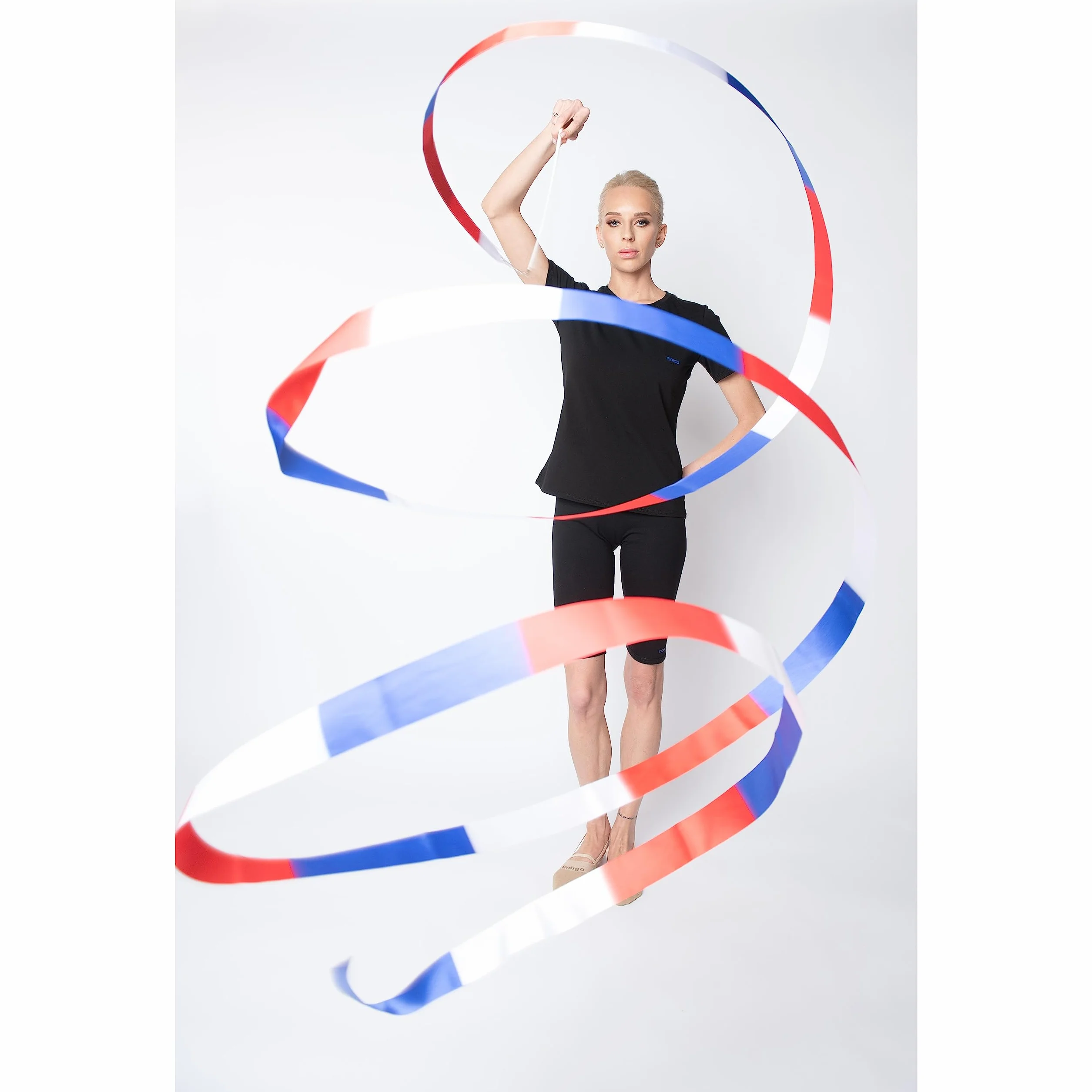 DRUNA Cinta de Gimnasia Rítmica, Cinta para Entrenamiento, Baile, Baile Artístico, Danza, con Varilla 56 cm Indigo Arco Iris