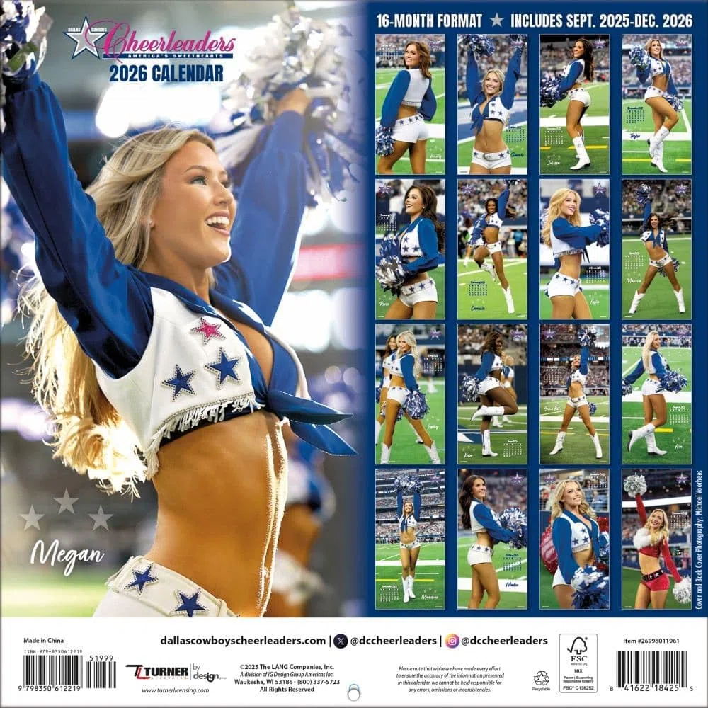 TURNER LICENSING Dallas Cowboys Cheerleaders 12X12 Sideline Calendario de pared - 16 meses (26998011961)