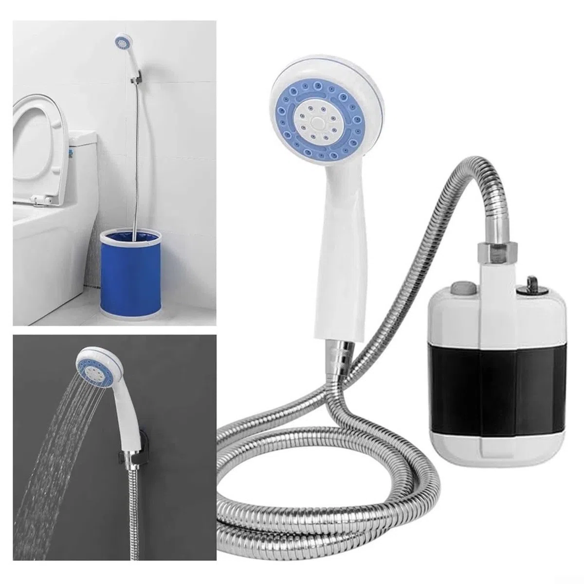 Juego de bomba de ducha portátil para camping, ducha eléctrica recargable portátil para senderismo al aire libre, limpieza de mascotas, operación con un solo clic con ventosa