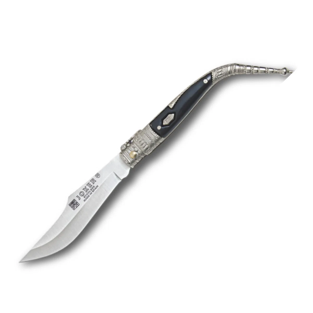 Joker Navaja clásica N105A con puño zamak decorado y hoja de 10,2 cm, herramienta de pesca, caza, camping y senderismo