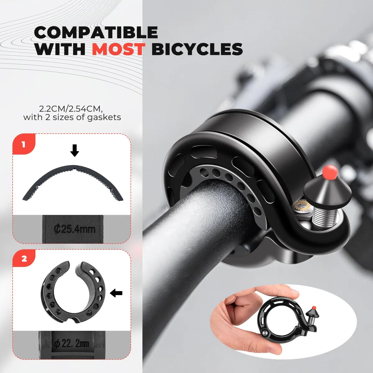 ROCKBROS Timbre Bicicleta, Mini Timbre de Aluminio para MTB Bicicleta Carretera Niño Infantil Patinete, Compatible Manillar de 31.8/25.4/22.2mm, Accesorio Ciclismo