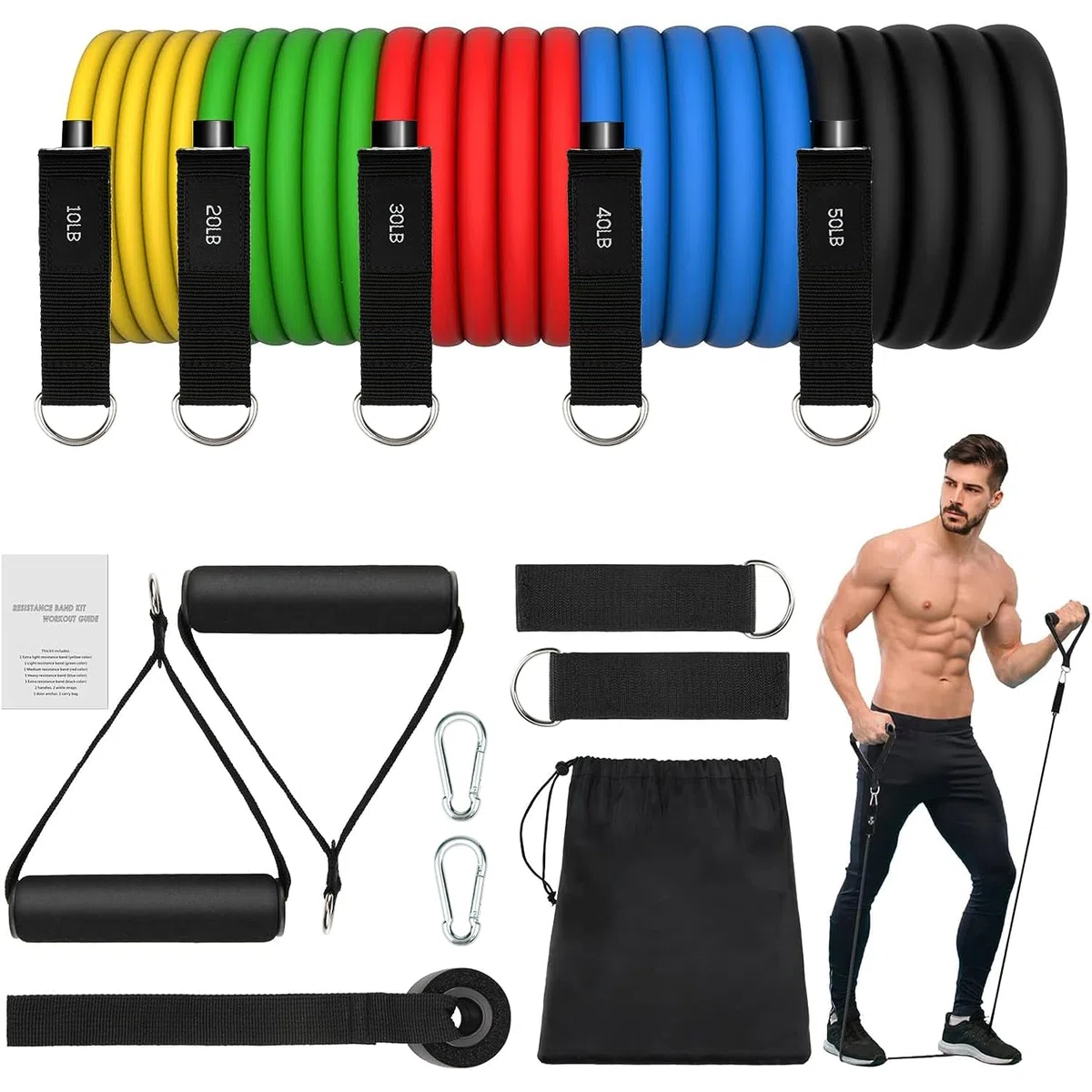 JATEKA Gomas Elasticas Musculacion, Elasticos Fitness Musculacion con 5 Diferentes Niveles Gomas Bandas Elasticas para Gimnasio en Casa Yoga