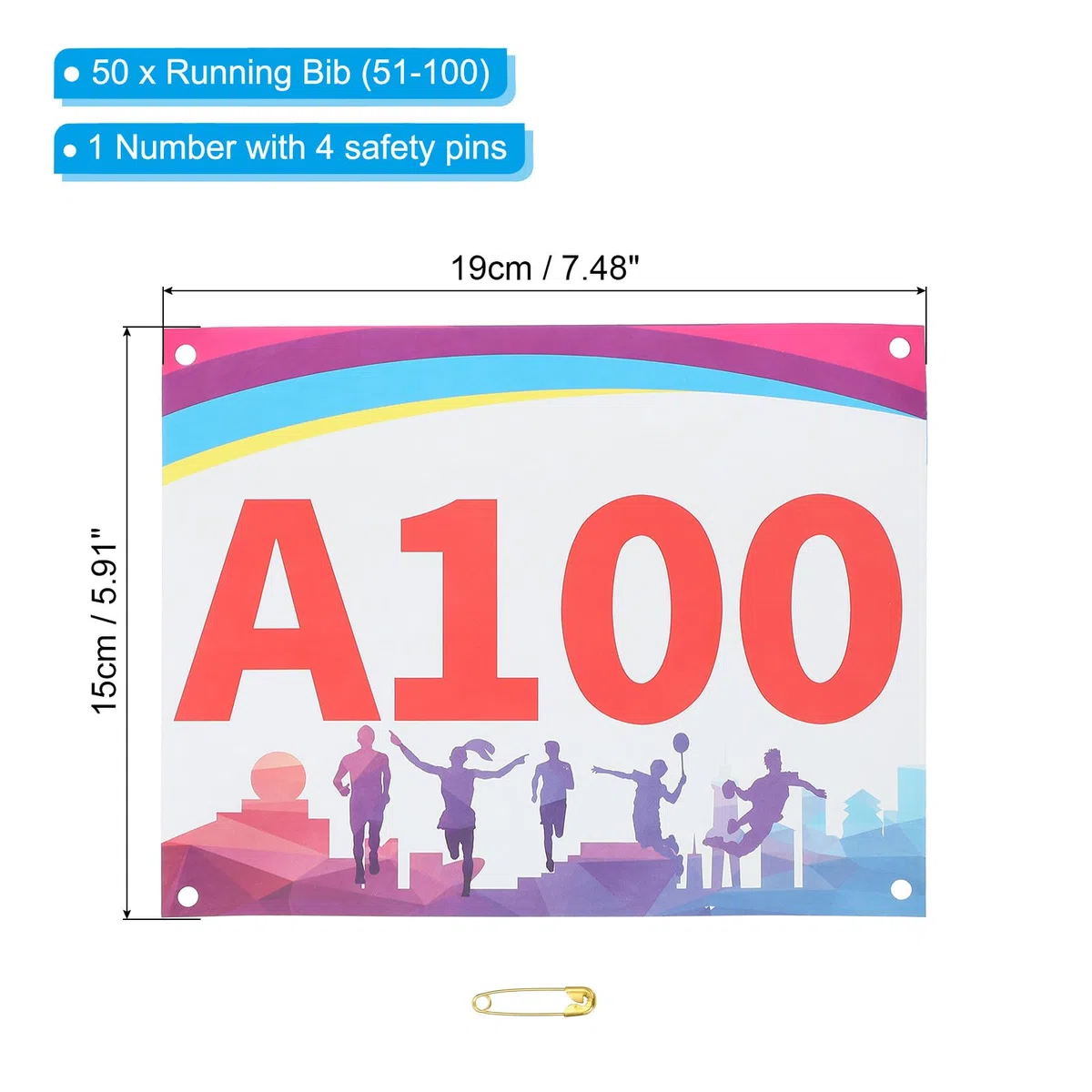 PATIKIL Números de Dorsal Antidesgarro 7X6 Pulgadas, 51-100 Números de Competidor Impermeables con Sombra y Alfiler de Seguridad para Maratón Deportivo Competencia de Carrera
