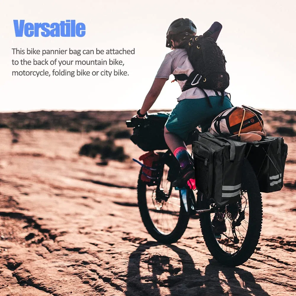 Alforjas Doble Bicicleta 30L Impermeable, Bolsa Trasera Con Tiras Reflectantes para Ciclismo, Viajes, Camping (Negro)