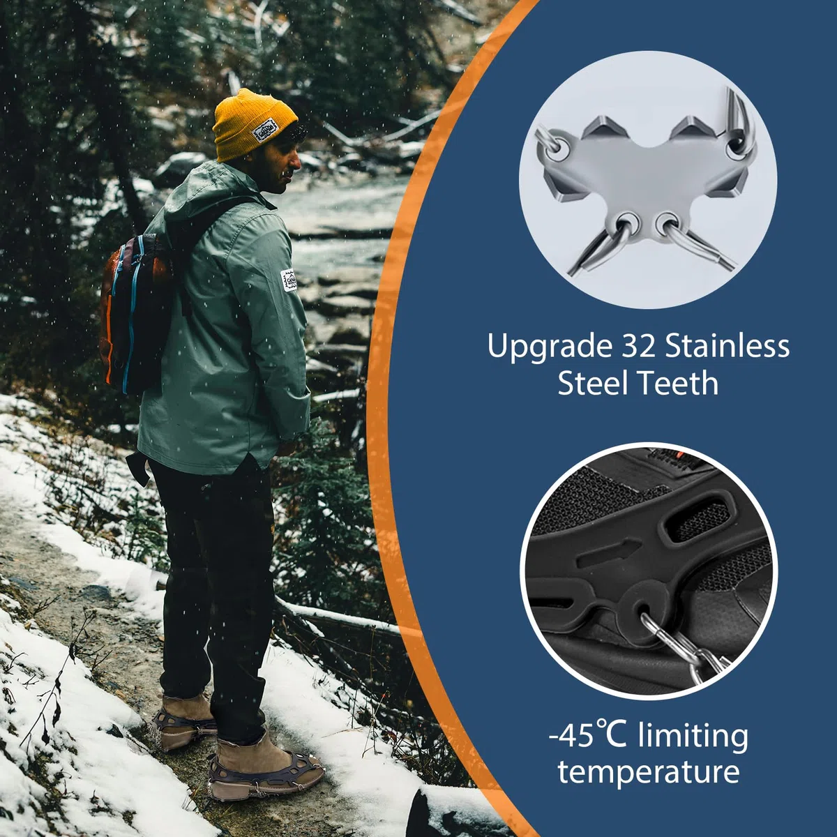 Crampones para Calzado, 32 Clavos, agarres para Hielo y Nieve, Tacos de tracción de Acero Inoxidable para Caminar y Hacer Senderismo