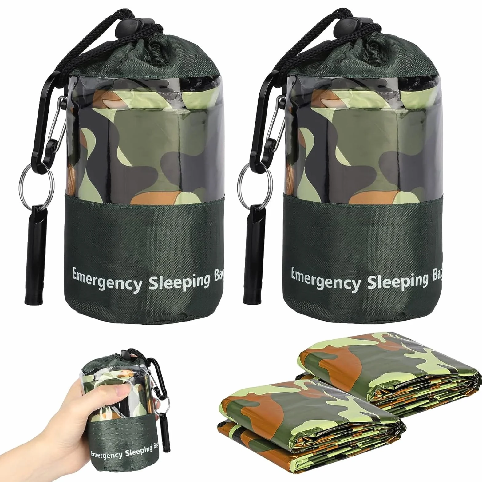 2 Paquetes Saco de Dormir de Emergencia, Saco de Vivac Térmico Ligero e Impermeable, Mantas de Supervivencia Saco de Nailon Portátil para Acampar, IR de Excursión, al Aire Libre