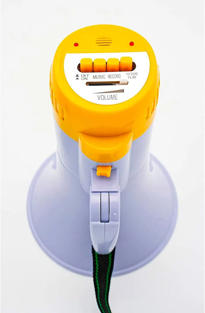 Megáfono portátil Profesional con Mango Plegable | Ajuste de Volumen, Sirena y grabadora de Sonido | 4 Pilas LR20 no incluídas | 25 x 15 cm | Potencia 10W | Amarillo, Naranja y Rojo