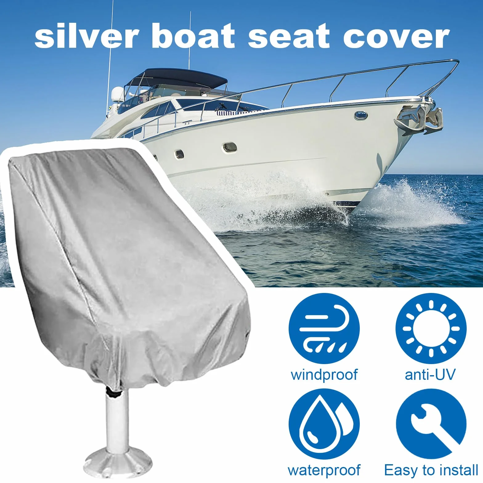 Funda para Asiento de Barco, Funda Protectora Elástica Impermeable y a Prueba de Polvo para Exteriores para Yate, Silla, 56x61x64cm