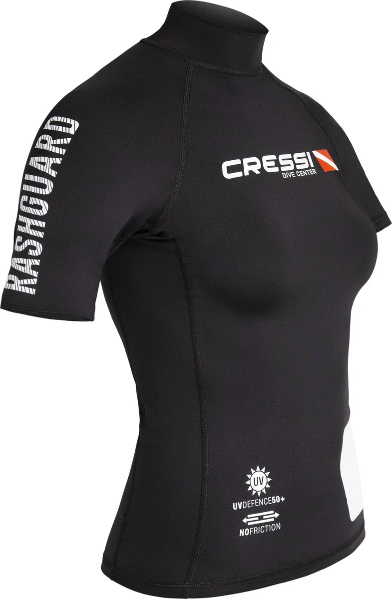 Cressi Rash Guard Lady Black Dive Center Camiseta Manga Corta en Tejido elástico Filtro de protección UV UPF 50+ Mujer (Pack de 1)