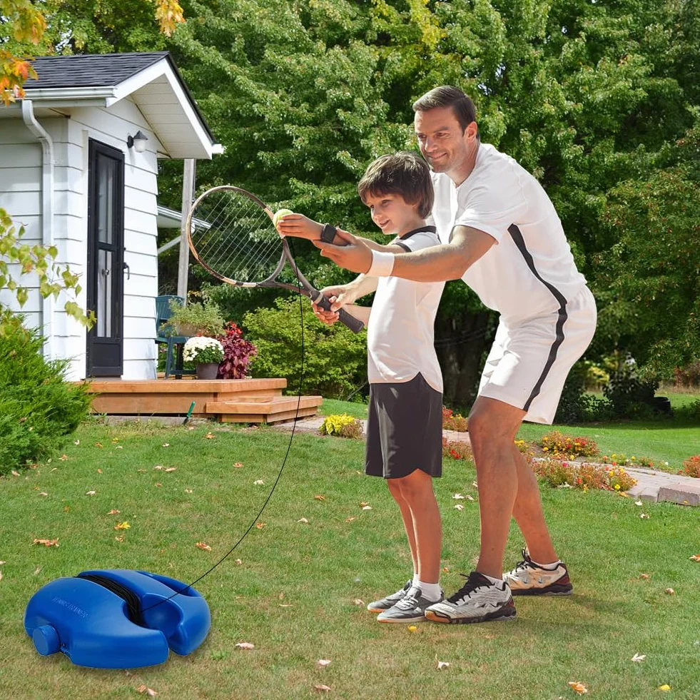 Entrenador de tenis redondo con 3 pelotas de tenis, entrenamiento individual para exteriores, juego de pelota innovador para niños y adultos en el jardín parque