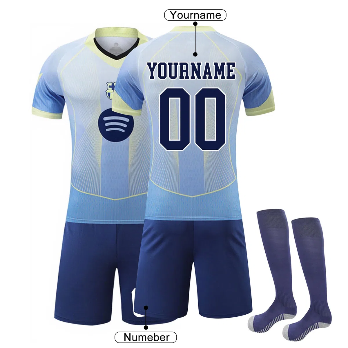 Barcelona Camiseta de Fútbol Personalizada 2024 2026 Casa y Visitante Niño y Hombre Camiseta de Entrenamiento DIY Nombre y Número con Conjunto Top Pantalón Corto y Calcetines Regalo de Fútbol