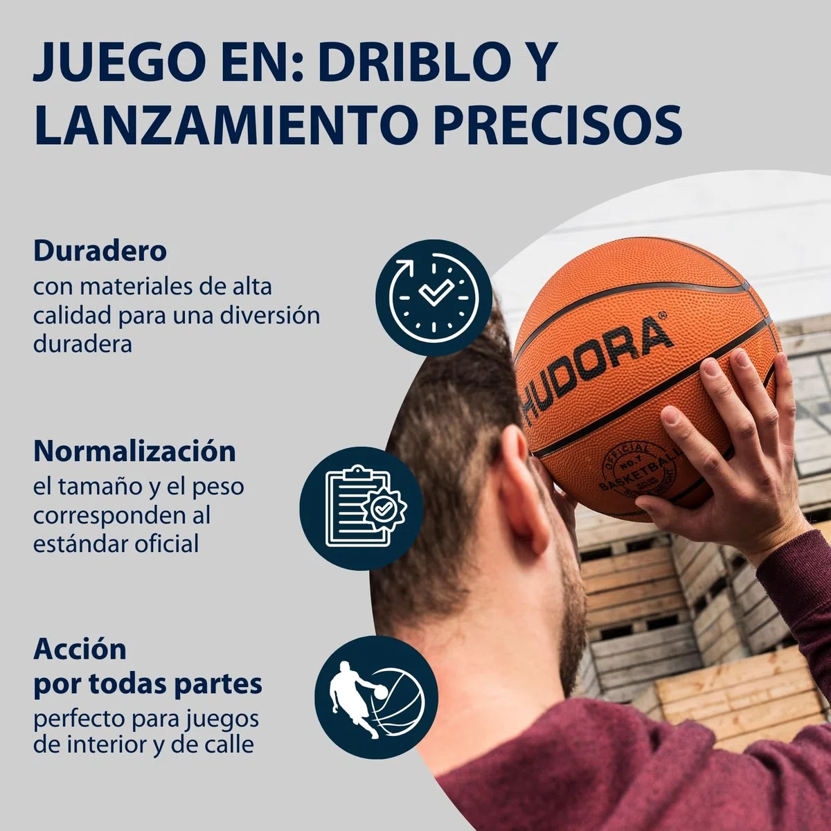 HUDORA Baloncesto tamaño 7 Naranja, sin inflar - Baloncesto de Goma para Interiores y Exteriores para niños, jóvenes y Adultos - Baloncesto de Goma Natural para Principiantes y avanzados