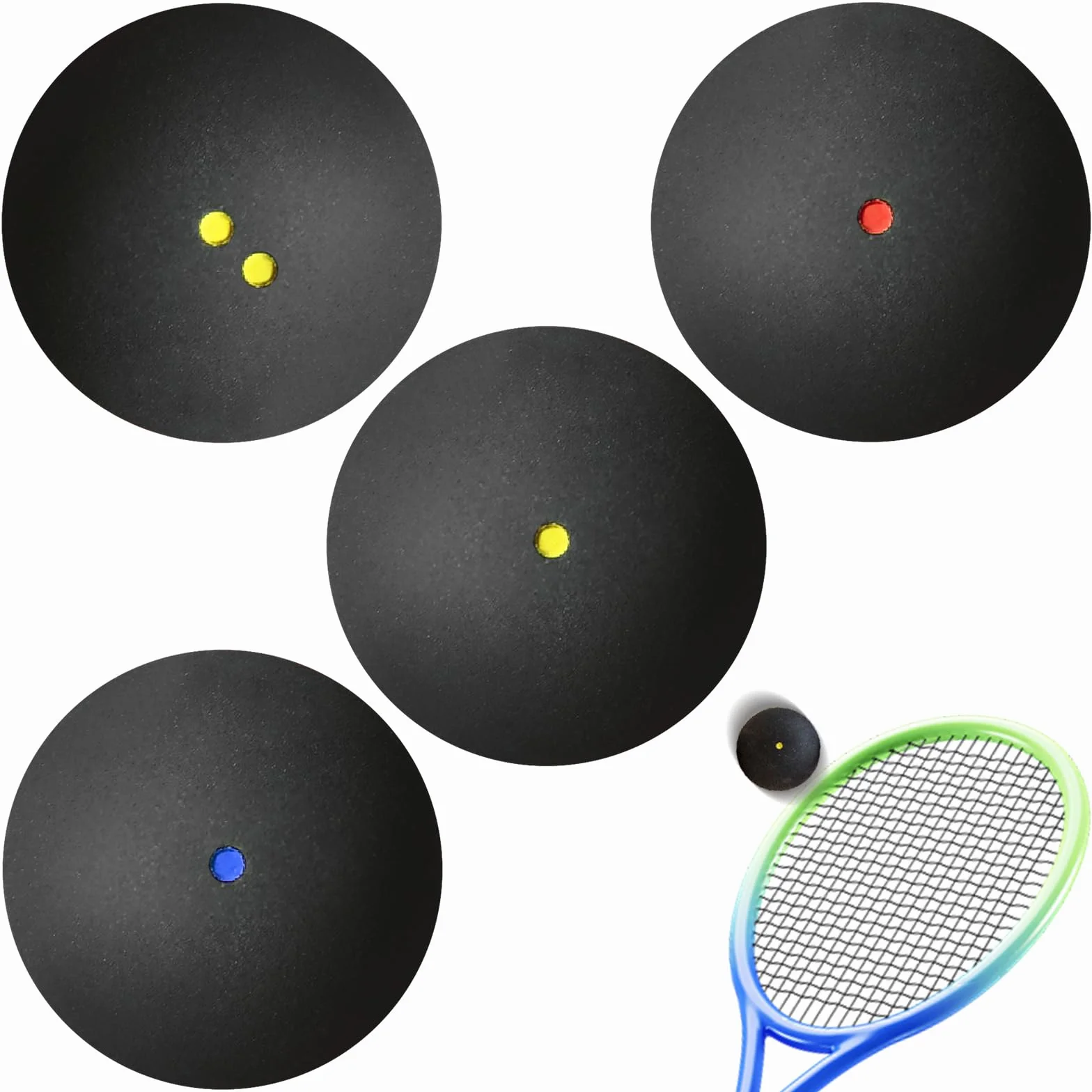 4 bolas de squash: pelota de squash de alto rebote, competición oficial, pelota de squash profesional para principiantes, competencia y entrenamiento (puntos amarillos dobles, puntos amarillos