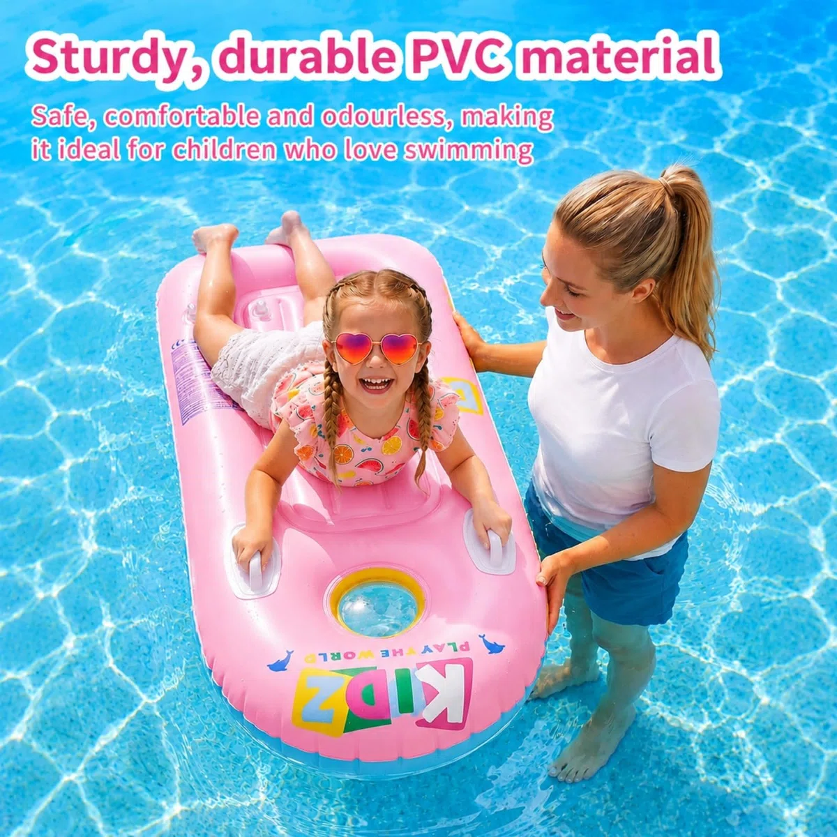 Bodyboard Hinchable, Tabla Bodyboard Niño con Asas, Tabla de Surf Hinchable con Ojo de Buey, Tabla de Natación Infantil para Playa de Verano, Piscina, Tobogan de Agua - 110 x 48cm