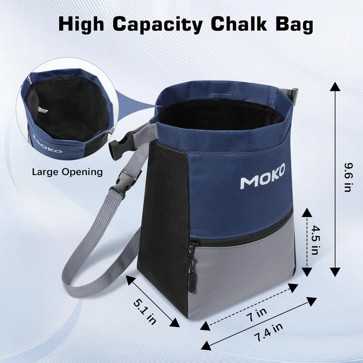 MoKo Bolsa de Magnesio para Escalada en Roca, Bolsa de Magnesio con Cierre Magnético y Bolsillo con Cremallera, Cubo de Magnesio para Levantamiento de Pesas, Búlder, Gimnasia, Fitness