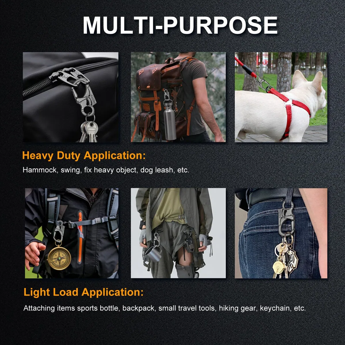Ahiller 3" Mosquetón Llavero Compacto, Aleación Robusta con Doble Seguro - Púa de Acero de Tungsteno - Accesorio Multiusos para Senderismo, Camping, Pesca y Supervivencia