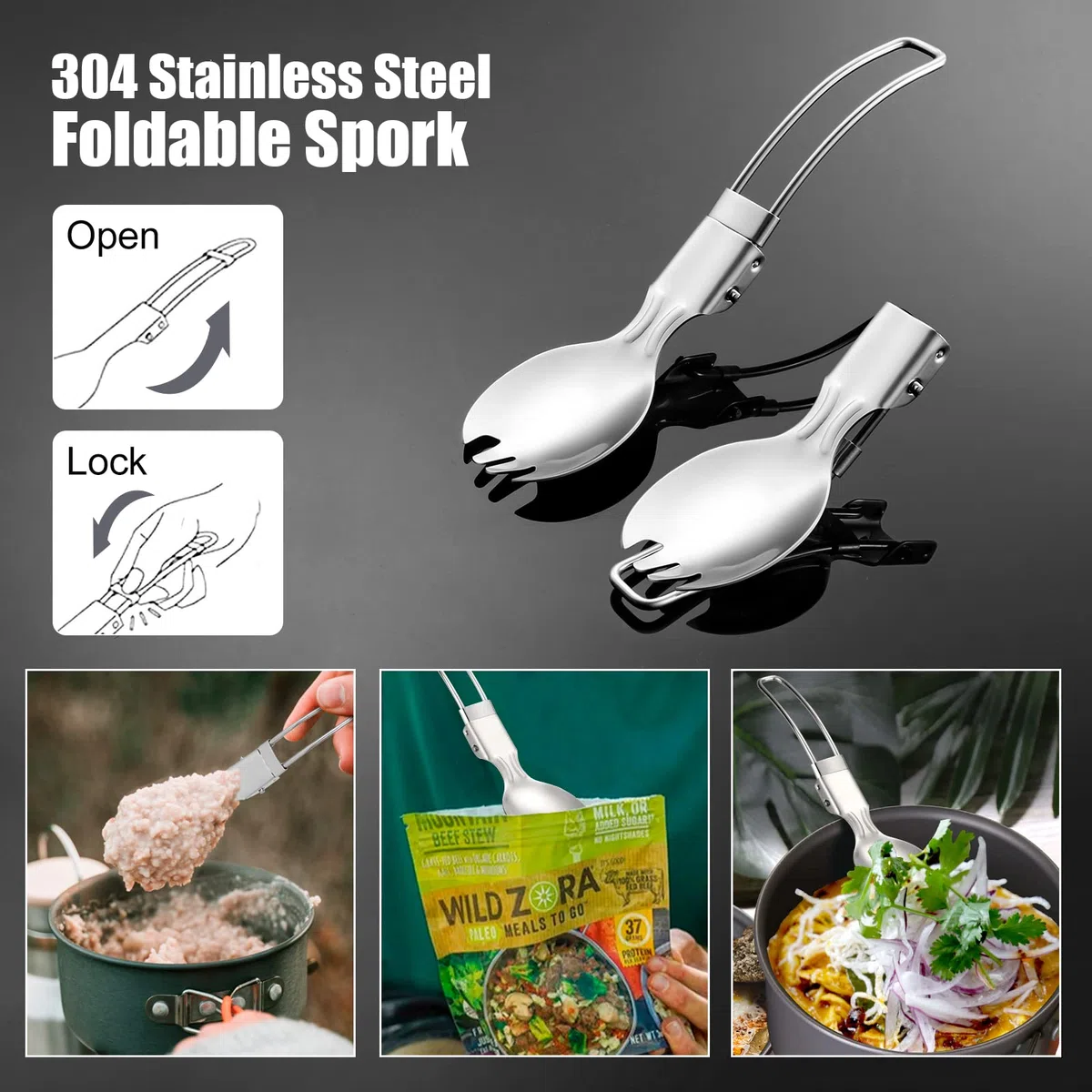 Odoland Kit de Vajilla para Camping para 1 Persona con Cuenco Plegables Silicona y Taza de Viaje con Tapa, Cuchara Ensalada Acero INOX, para Camping Picnic Senderismo Viaje Mochilero