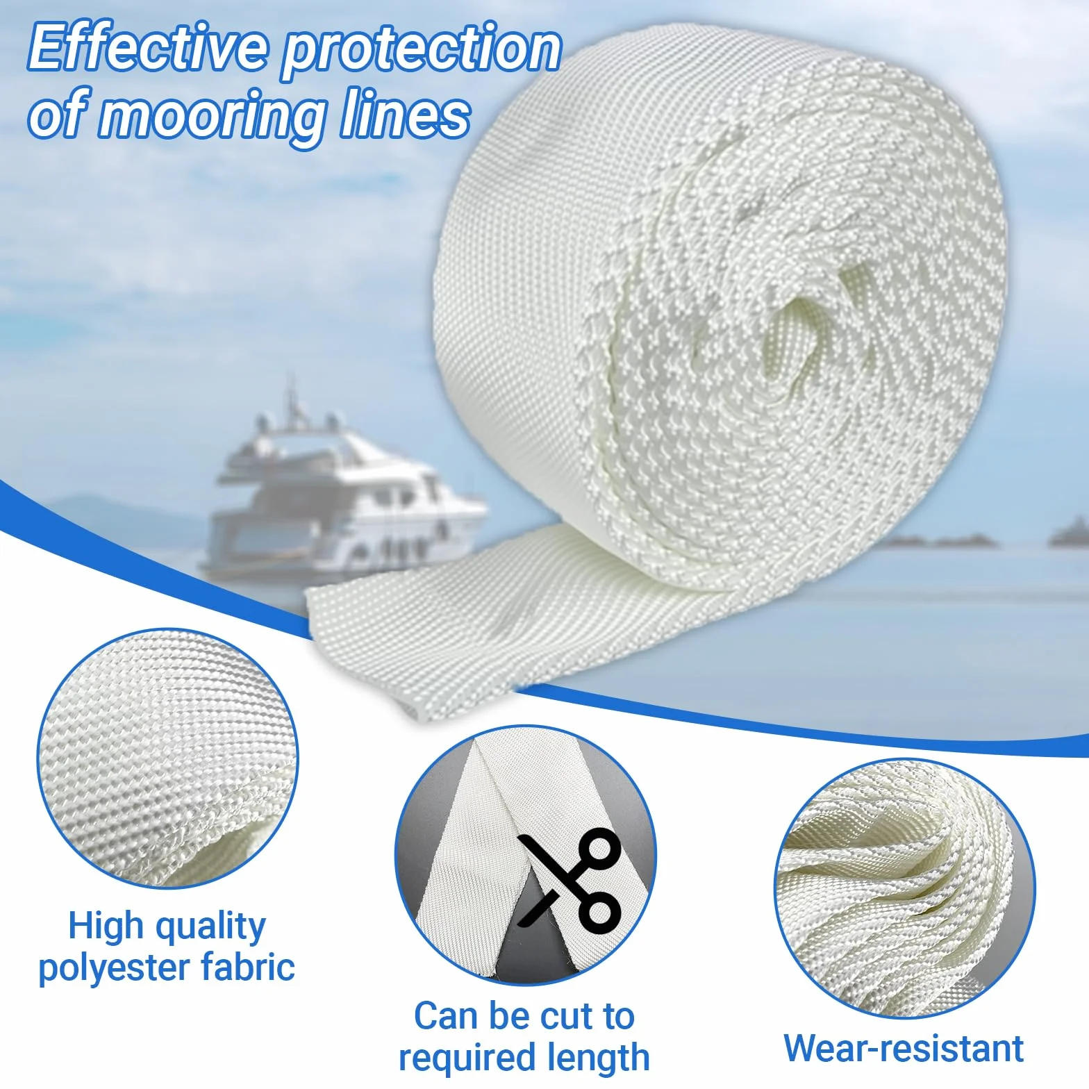 Cubierta de Cuerda de protección de Muelle Marino, Protector de línea de Amarre de Barco Resistente para líneas de hasta 1 Pulgada, Equipo de Anclaje de Acoplamiento de Vela para yate (6.5 pies)