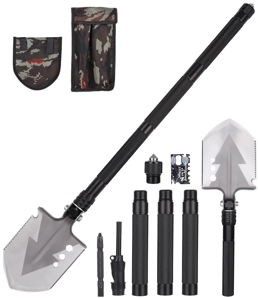 Pala Plegable, Multifuncional Pala 78cm con 3 Combinaciones de Longitud, Pala Plegable 180 Grados, para Supervivencia, Jardín, Camping, Aventura, Senderismo
