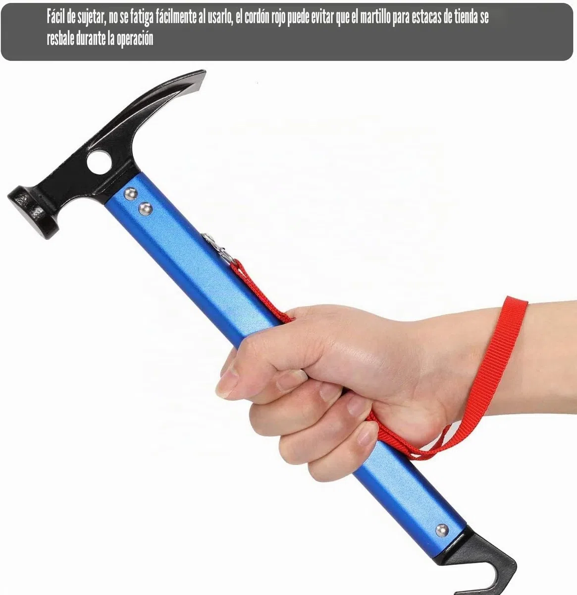 LATERN Martillo para Acampar con Gancho, 30CM Martillo de Carpa de Aluminio al Aire Libre Martillo de Estaca Multifuncional para Tienda de Campaña con Bolsa de Almacenamiento con Cordón (Azul)