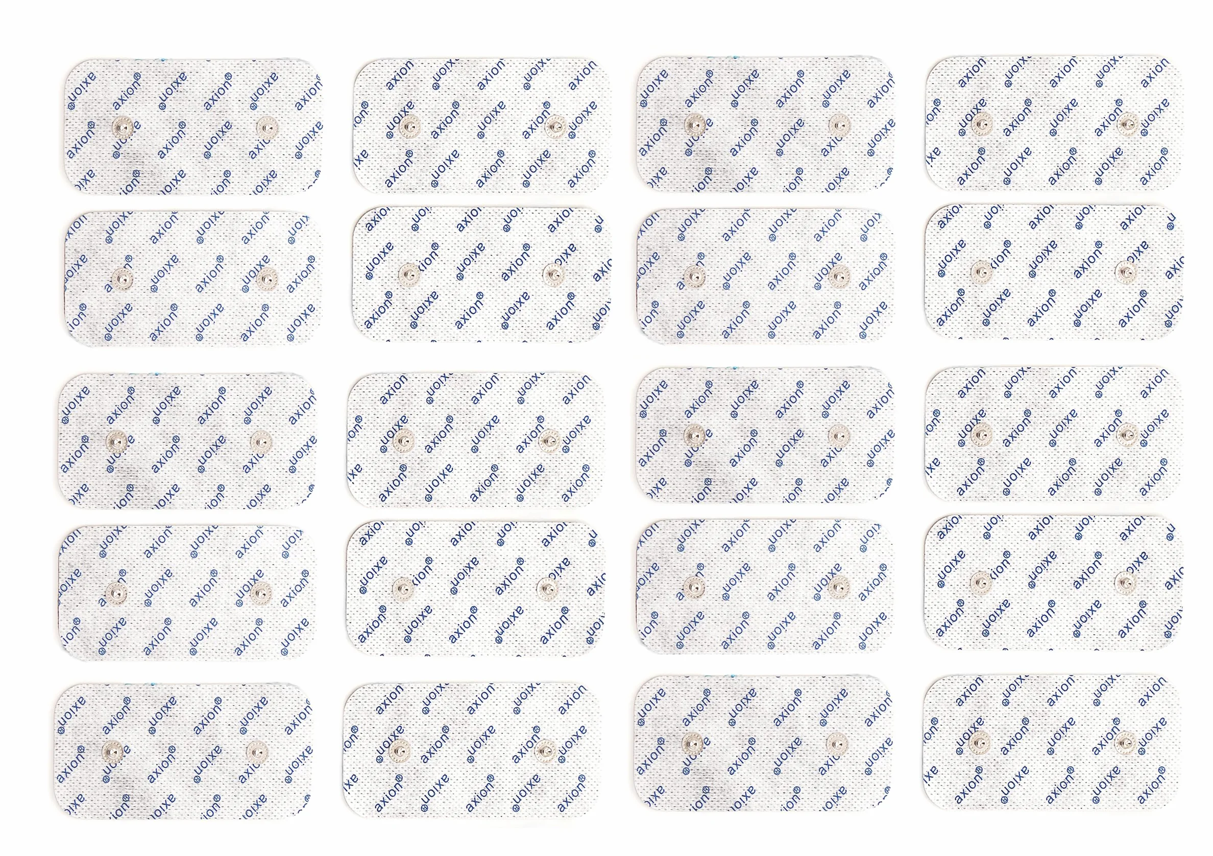 20 electrodos de 10x5 cm axion® | Compatibles con electroestimuladores COMPEX | Parches TENS EMS de recambio reusables y autoadhesivos | Conector botón snap de 3,75 mm