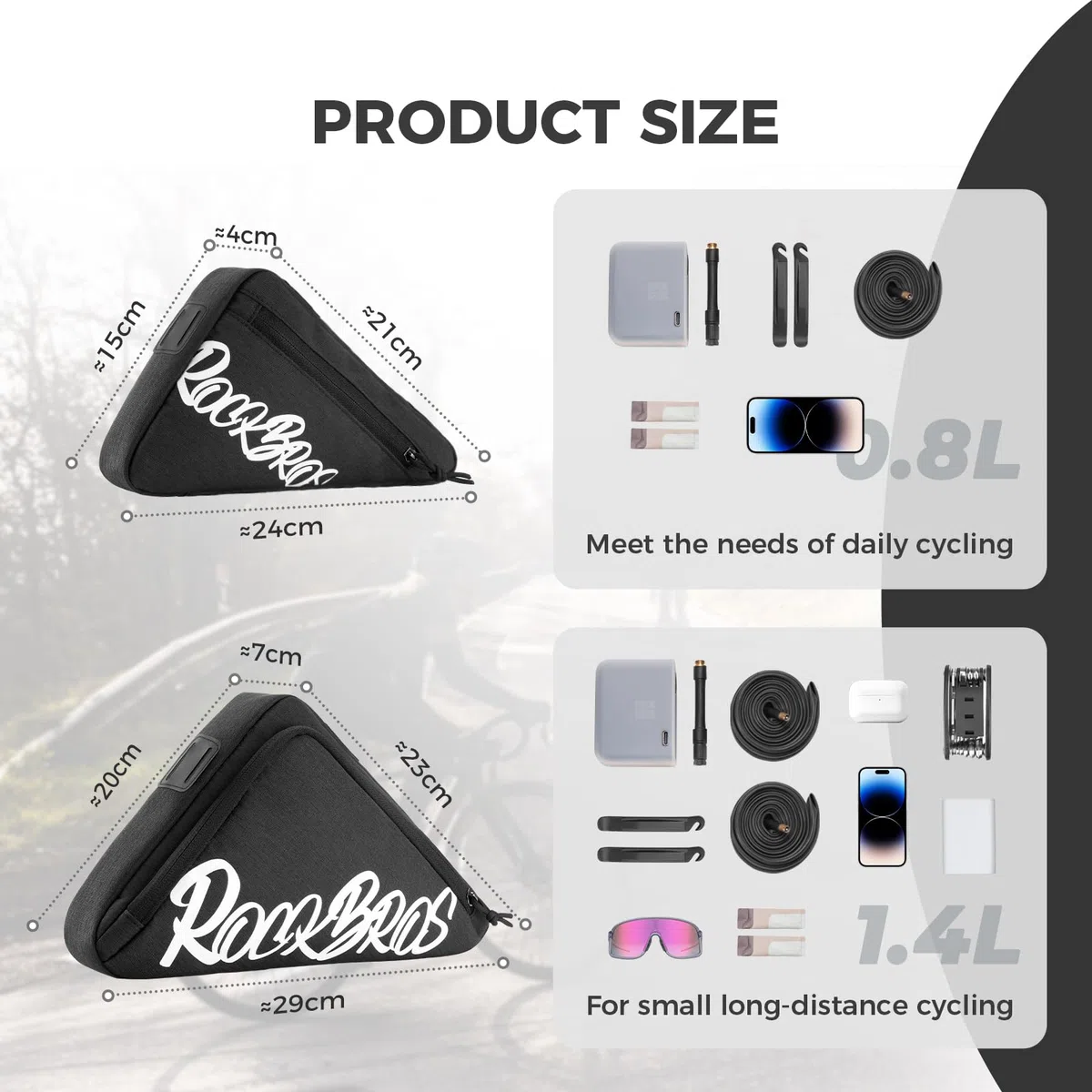 ROCKBROS Bolsa Cuadro Triangular Bicicleta, 0,8L Bolsa Tubo Superior Portaherramientas de Ciclismo para Bicicleta Carretera MTB Gravel
