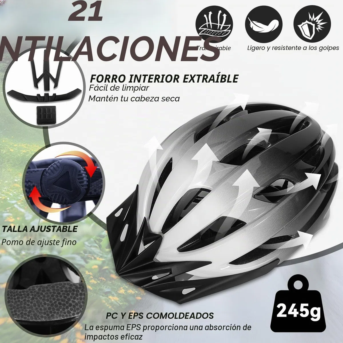 Casco Bicicleta Adulto con Visera Extraíble, Casco de Bicicleta de Carreras, Cascos Bicicleta Montaña Ajustable para Bicicleta, Skate, Scooter, Y Patinaje Inclinado