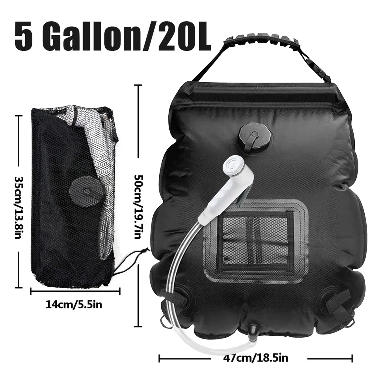 20L Bolsa de Ducha Solar,Bolsa de Agua Portátil Bolsa de Ducha,Bolsa de Ducha Viaje Portátil con Termómetro,Ducha Aire Libre Ducha con Manguera,para Acampar al Aire Libre, Senderismo, Escalada