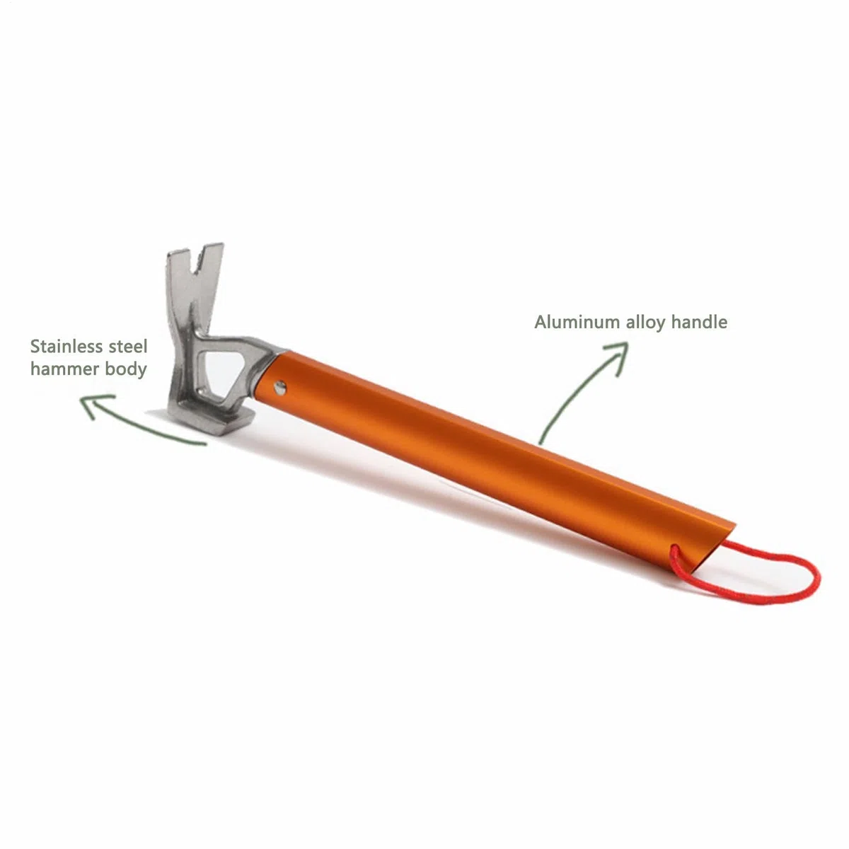Martillo de Camping - Martillo extractor de clavos para tiendas de campaña, extractor de clavos ligero - Herramienta 9x3x31,5 cm con cabeza de acero inoxidable y mango de aluminio para viajes