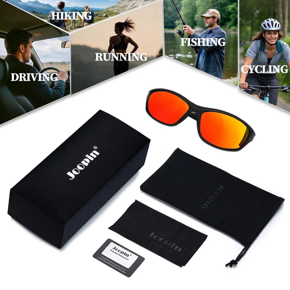 Joopin Gafas de Sol Polarizadas Deportivas Gafas Ciclismo Hombre y Mujer Montura TR90 Ligera Envolvente Protección UV400 para Running Conducir Pesca Golf