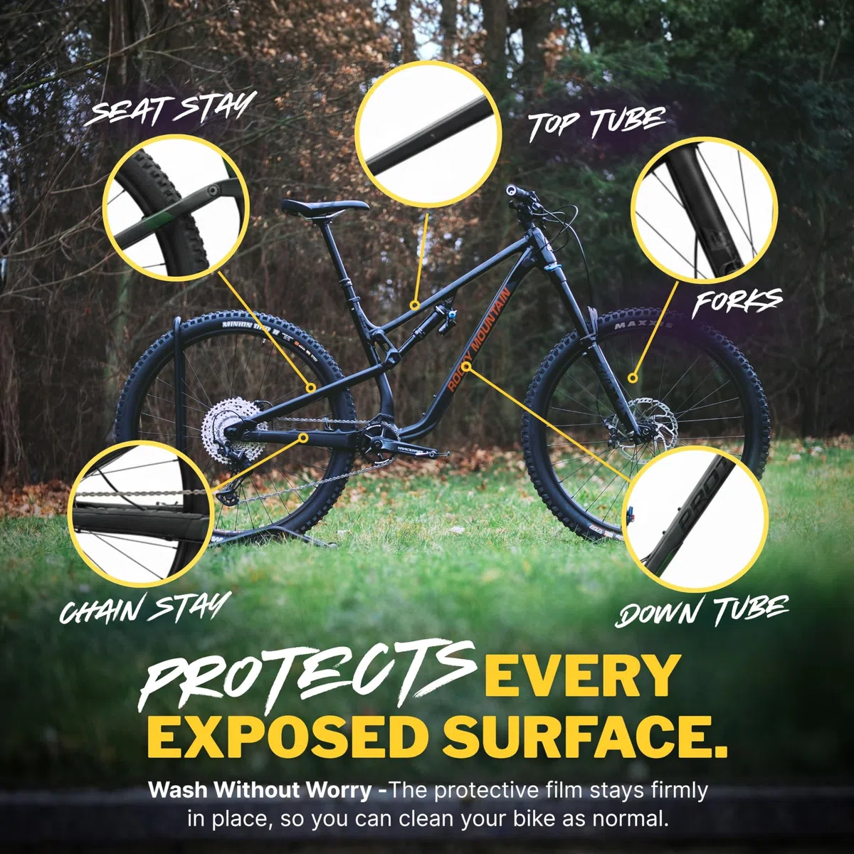 Cinta de protección de marco de bicicleta de 25 mm – Cinta de helicóptero autoadhesiva – Brillo transparente – Diseñado y fabricado específicamente para proteger tu bicicleta de astillas, arañazos y daños de grava