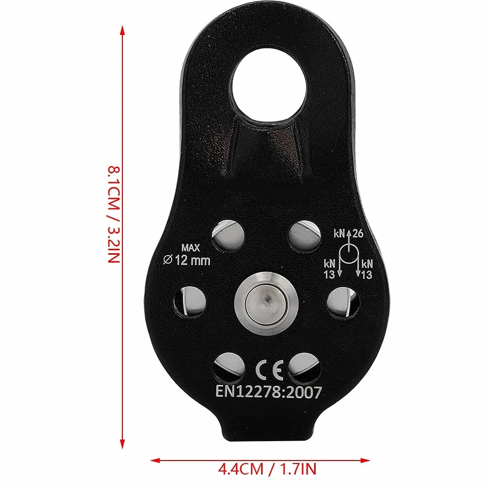 Polea de Escalada en Roca, polea de Escalada 26KN aleación de Aluminio de Alta Resistencia Bloque de polea de Cuerda giratoria única para Escalada de Cuerda de 12mm(Negro)