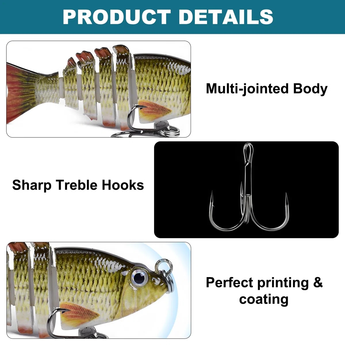 4pcs Señuelos Pesca para Agua Dulce y Salada, Señuelos de Pesca Multiarticulados, Lifelike Swimbait para la Trucha Bass, Lento hundimiento Bass señuelo de Pesca, la Pesca Familiar Gear