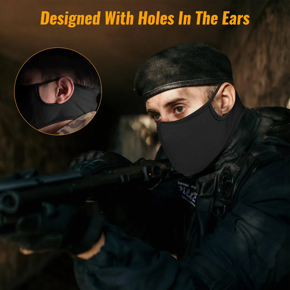 Qavctw Tactical Shooting Mask, Folding Airsoft Silicone Mask, Breathable, Free Ear, Half Face, Mesh, Military Mask for Shooting, Horse Riding, Climbing, Paintball, Hunting, Games