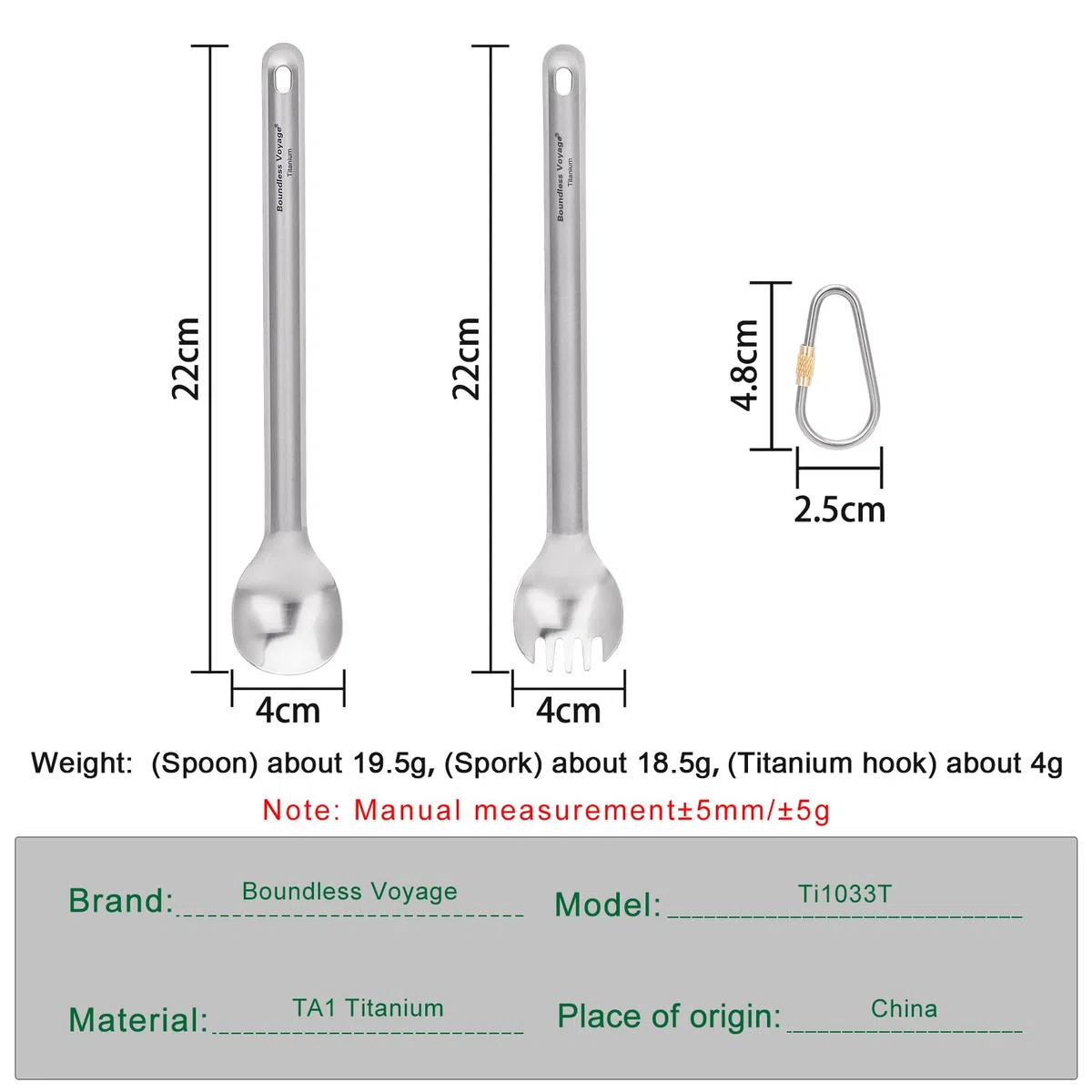 iBasingo 220mm Cuchara De Mango Largo De Titanio Spork con Cuenco Pulido Cuchara De Sopa para Acampar Al Aire Libre con Mango Recto Utensilios De Cocina para Picnic
