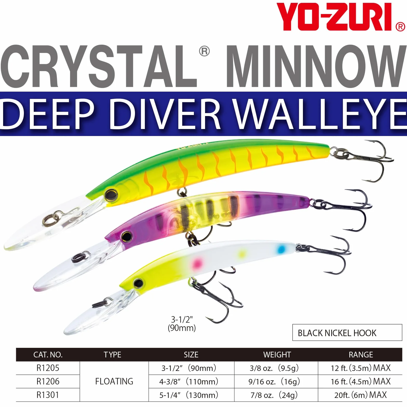 Yo-Zuri Yo Zuri R 1301 Crystal Minnow Deep Diver Walleye ' 5 1 4