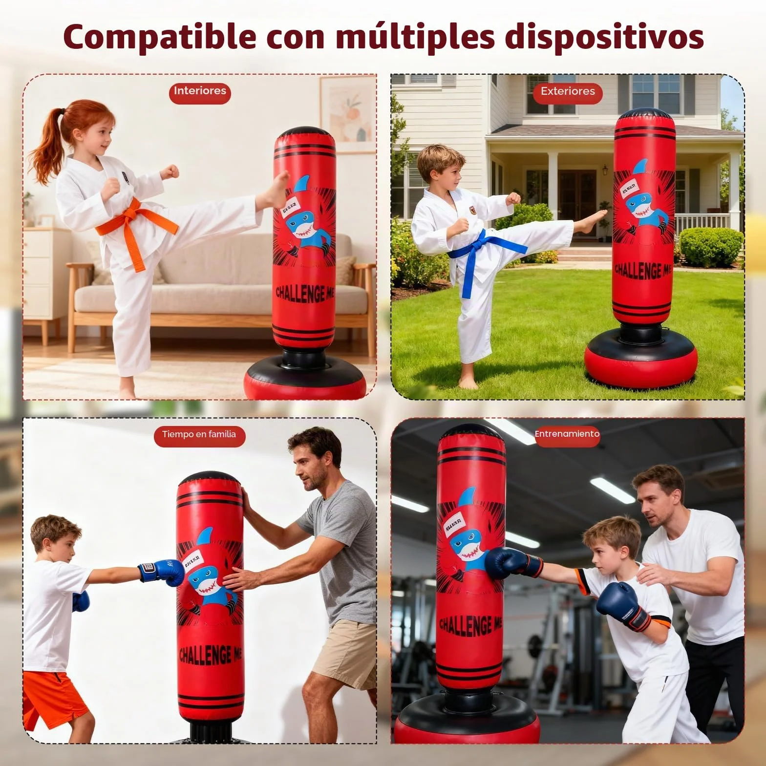 Saco de boxeo inflable, 47.24 pulgadas, saco de boxeo antiestrés, para niños y niñas, saco de boxeo independiente para entrenamiento tailandés, talla S para