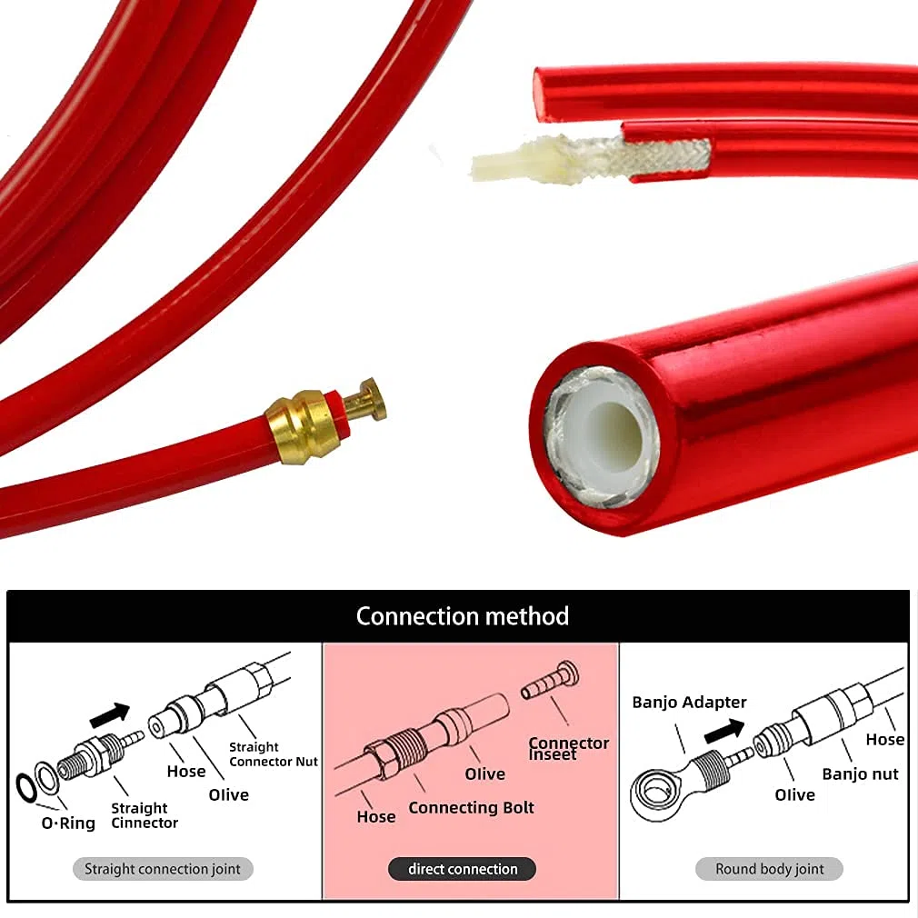 Kit De Mangueras De Freno Cysky Tubo De Aceite De Freno De Disco Hidráulico para Bicicleta 2500 Mm Kit De Mangueras De Freno De Disco Hidráulico para Bicicleta Shimano Bh59 Bh90 Bicicleta(Rojo)