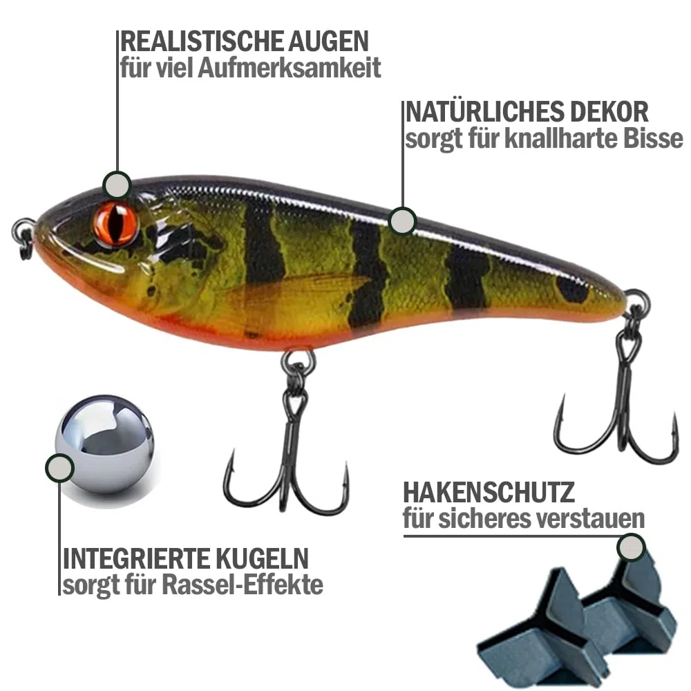 Jerkbait Hecht I 15 cm, 80 g Slow Sinking para lucios grandes, Wobbler Jerkbait lucios, señuelos artificiales, señuelos de pesca depredadores, jerkbaits activos UV