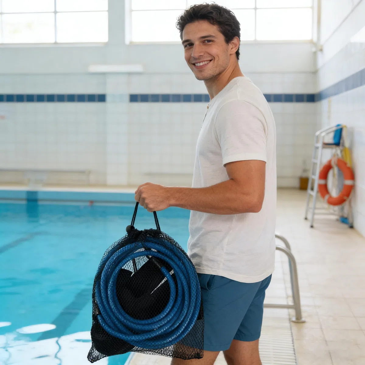 SUQ Cinturón de Natación 4 m, Cinturón de Resistencia para Entrenamiento de Natación, Correa Estática Estacionaria de Natación, Cinturón de Resistencia Ajustable con Arnés de Natación (Azul)