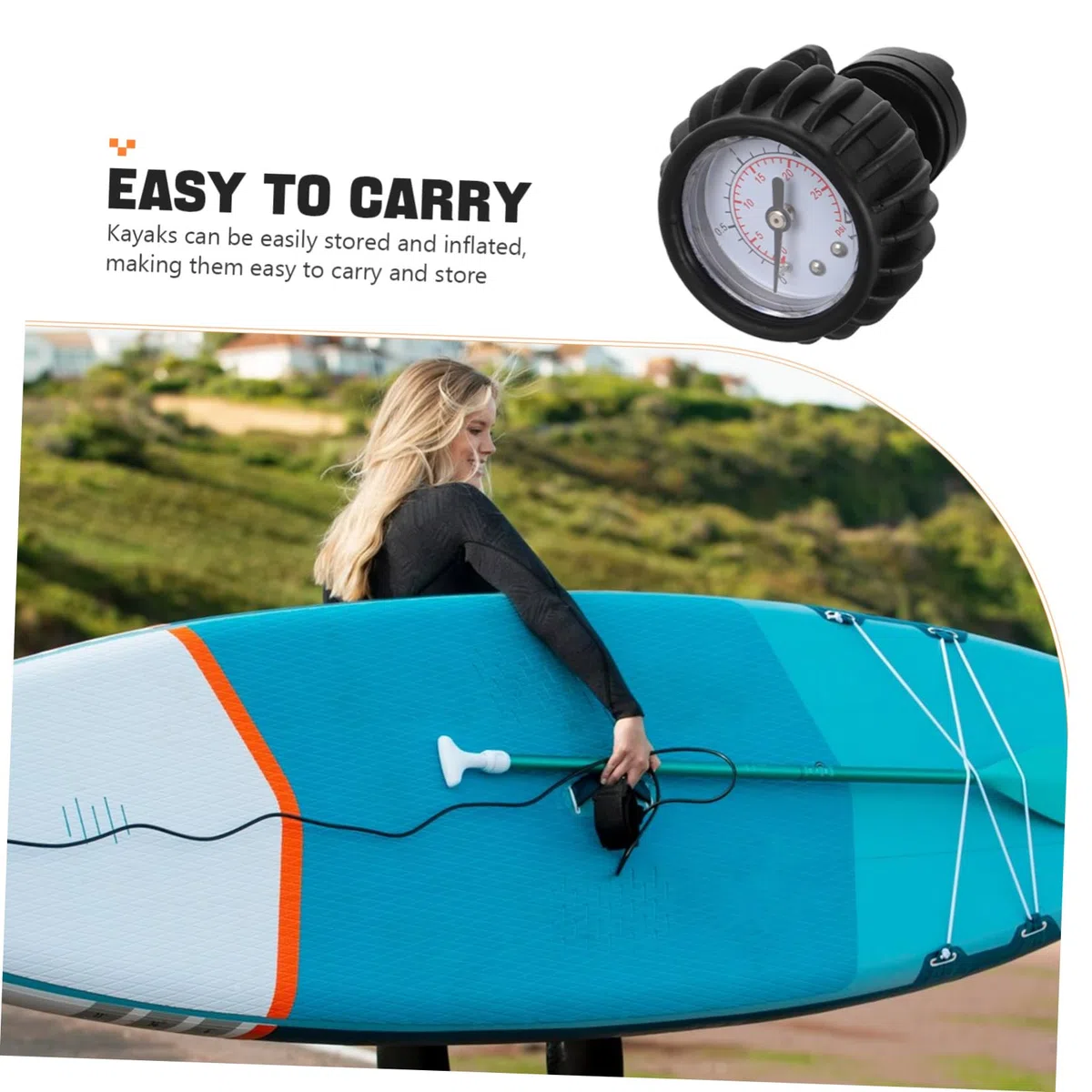 BESPORTBLE Manómetro para Bote Inflable y Tabla de Surf, Medidor de Presión de Aire 0-1.6 Bar, Dispositivo Resistente de PVC, Herramienta Precisa para Kayak y Deportes Acuáticos