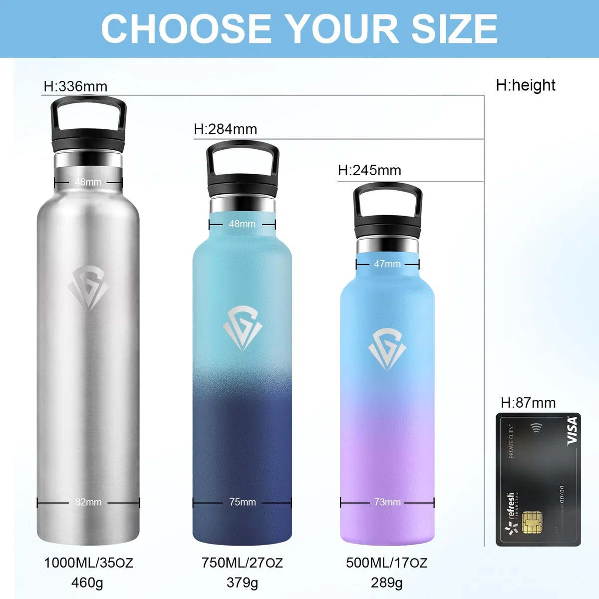 Botella Agua 500ml, Botella Termica Acero Inoxidable, Botella Agua sin BPA, Botella Gym con Doble Pared, Cantimplora Reutilizable para Niños y Adultos, Deporte, Escuela, Oficina, Senderismo y Viajes
