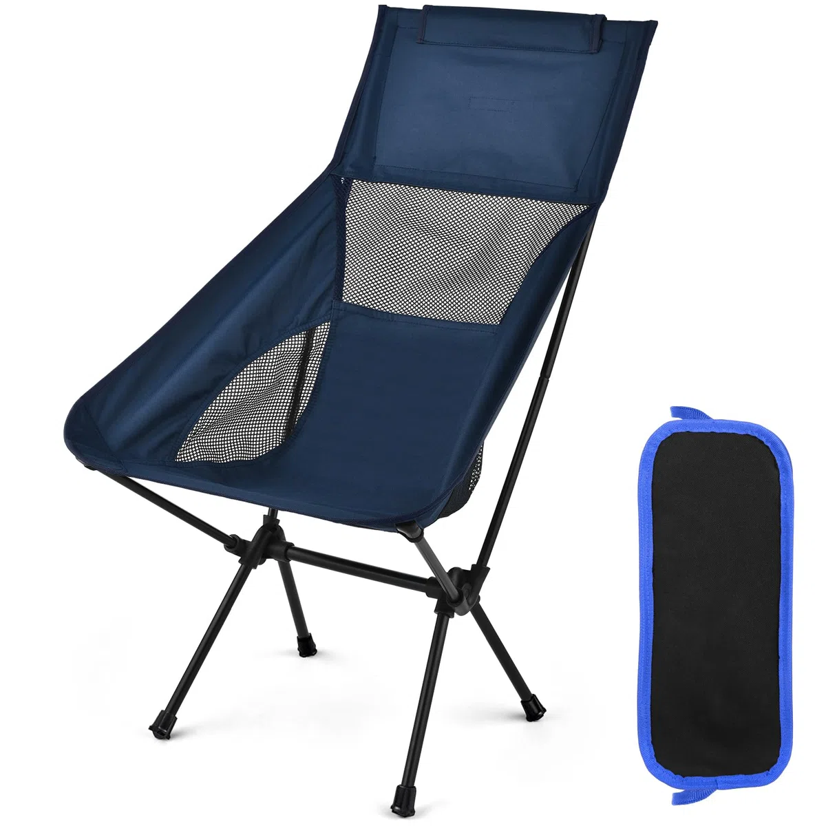 Silla de Camping Ligera Plegable, Capacidad de Carga 150kg, Silla de Camping Portátil con Bolsa de Almacenamiento, Silla de Playa Compacta para Picnic, Camping, Viajes, Pesca, Paya - Negro