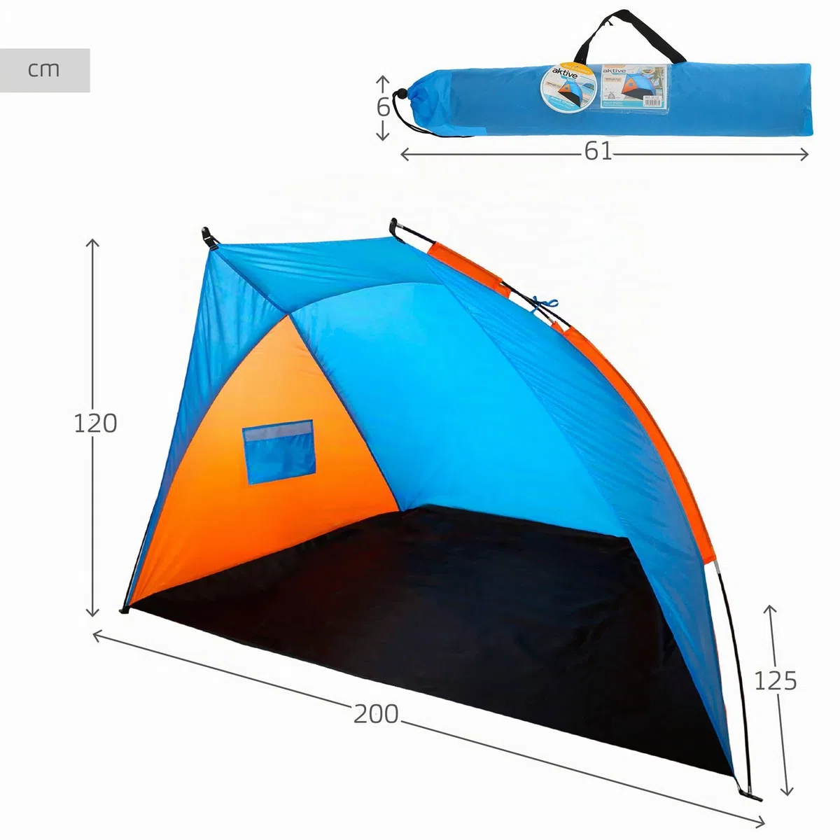 Aktive 62137 - Tienda paravientos azul y naranja 200x125x120 cm