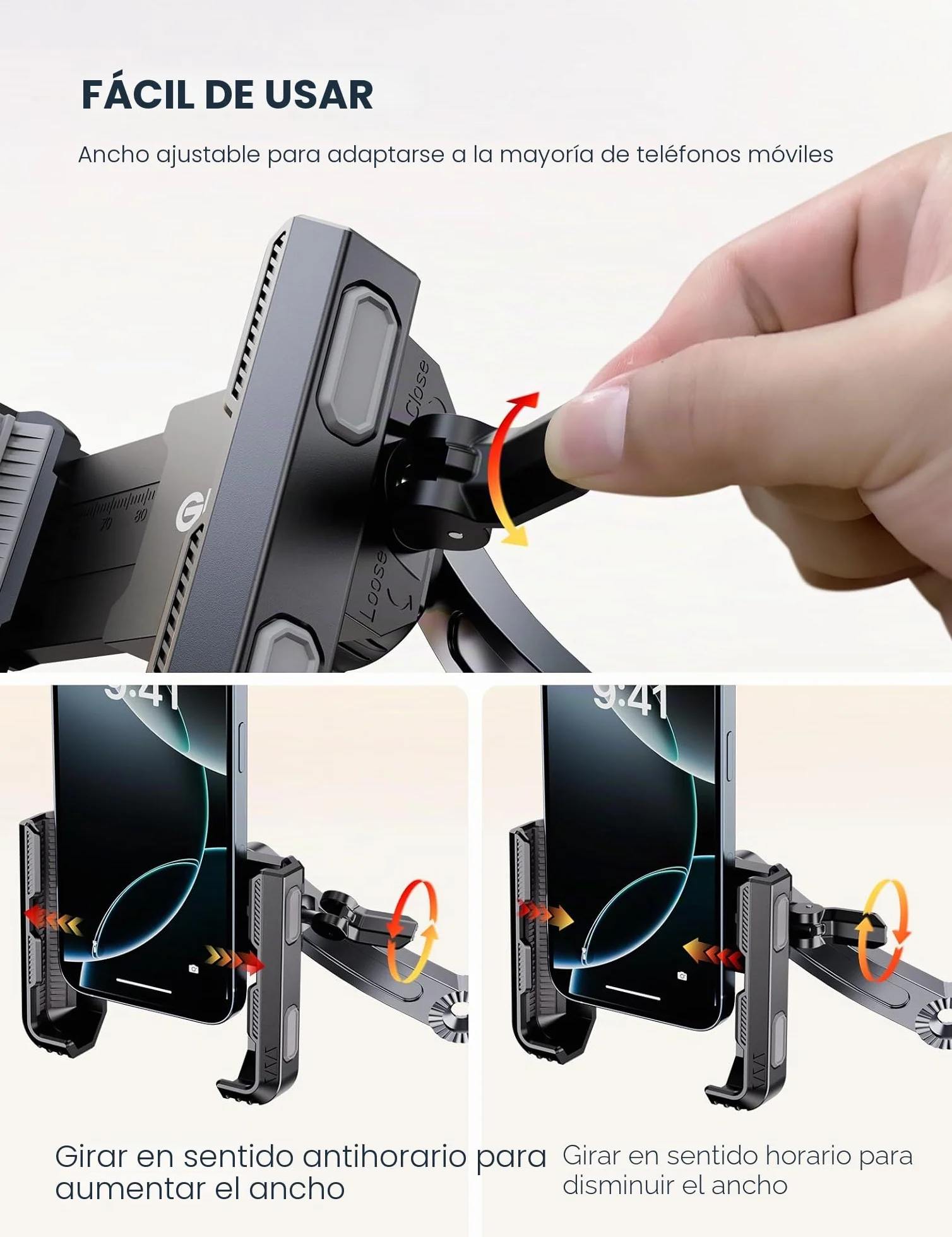 Grefay Soporte Movil Moto [1S Liberación Rápida] Soporte Telefono Moto para Espejo Retrovisor con Rotación 360 para Smartphone de 4.5-7" Pulgadas (Black 1)